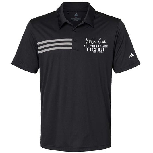 All Things Are Possible Men’s Christian Premium 3‑Stripes Chest Sport Shirt - ClaimedbyGodDesigns