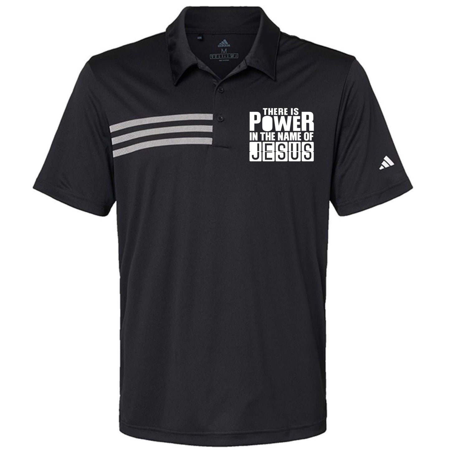 There Is Power In The Name Of Jesus Men’s Christian Premium 3‑Stripes Chest Sport Shirt - ClaimedbyGodDesigns