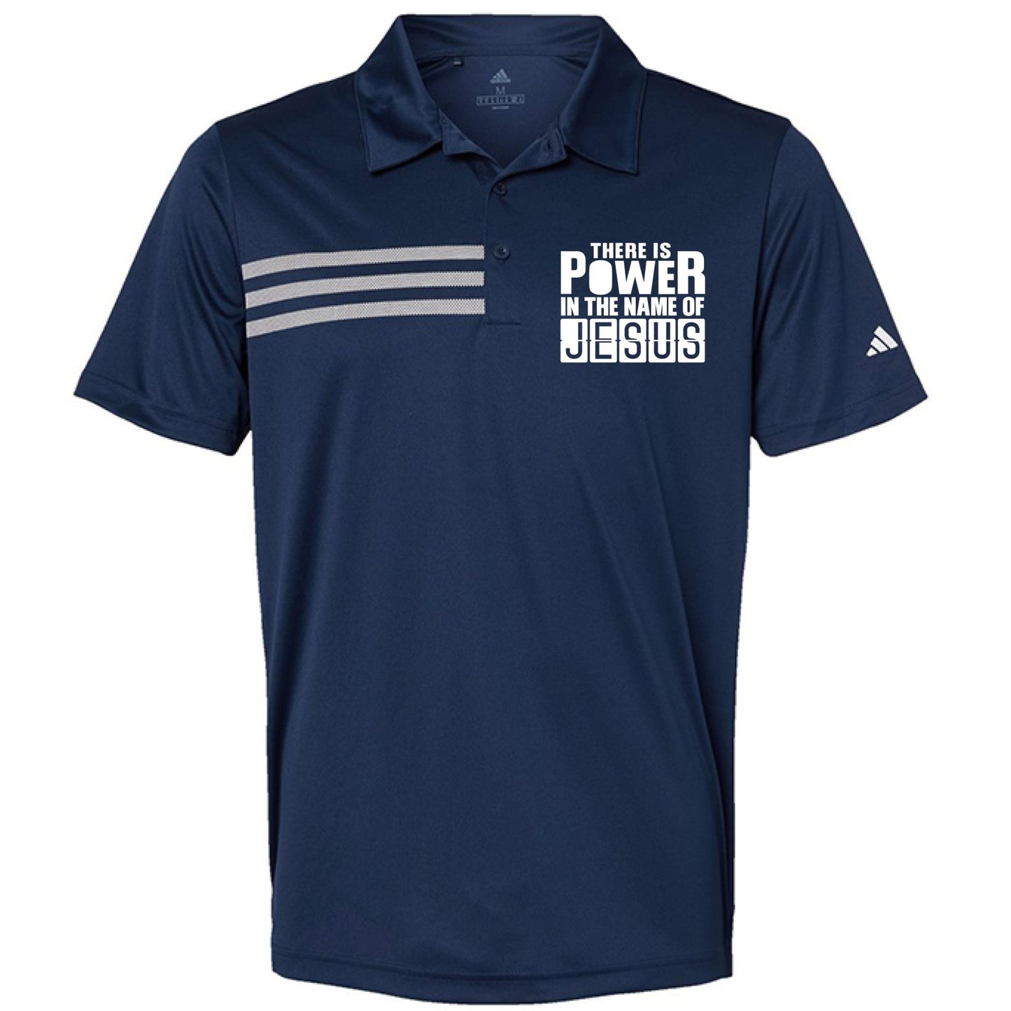 There Is Power In The Name Of Jesus Men’s Christian Premium 3‑Stripes Chest Sport Shirt - ClaimedbyGodDesigns