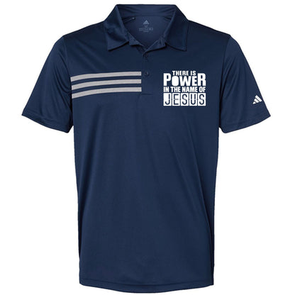 There Is Power In The Name Of Jesus Men’s Christian Premium 3‑Stripes Chest Sport Shirt - ClaimedbyGodDesigns