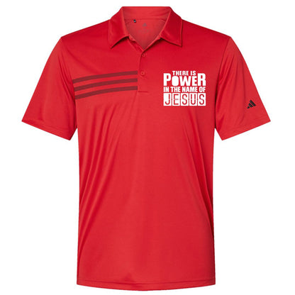 There Is Power In The Name Of Jesus Men’s Christian Premium 3‑Stripes Chest Sport Shirt - ClaimedbyGodDesigns