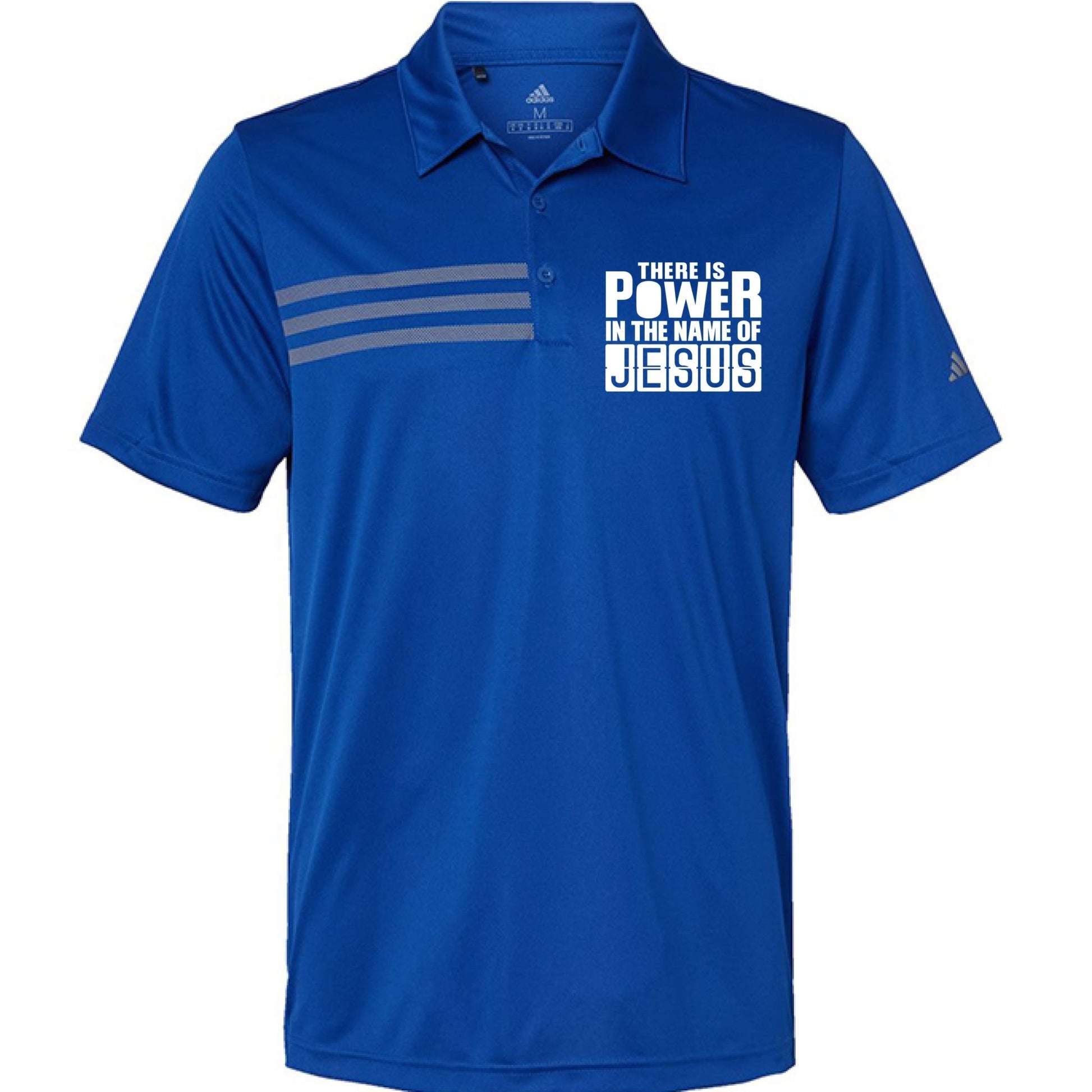 There Is Power In The Name Of Jesus Men’s Christian Premium 3‑Stripes Chest Sport Shirt - ClaimedbyGodDesigns
