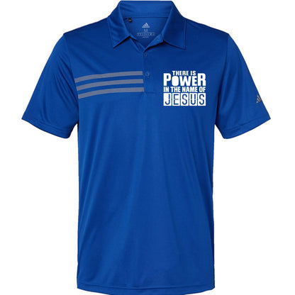 There Is Power In The Name Of Jesus Men’s Christian Premium 3‑Stripes Chest Sport Shirt - ClaimedbyGodDesigns