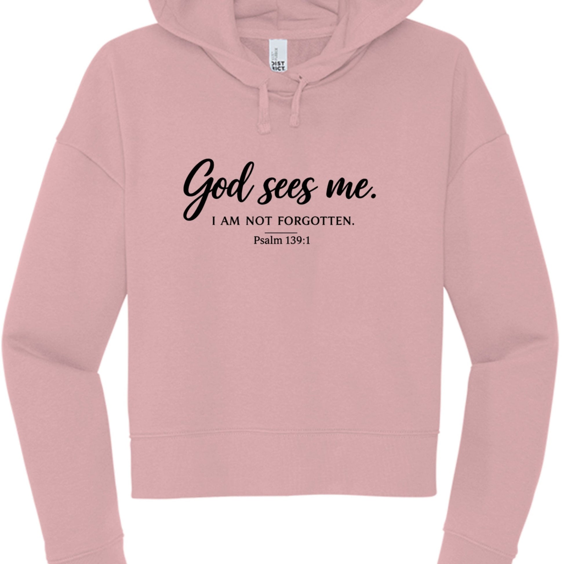 God Sees Me Women's Christian Cropped Hooded Sweatshirt - ClaimedbyGodDesigns