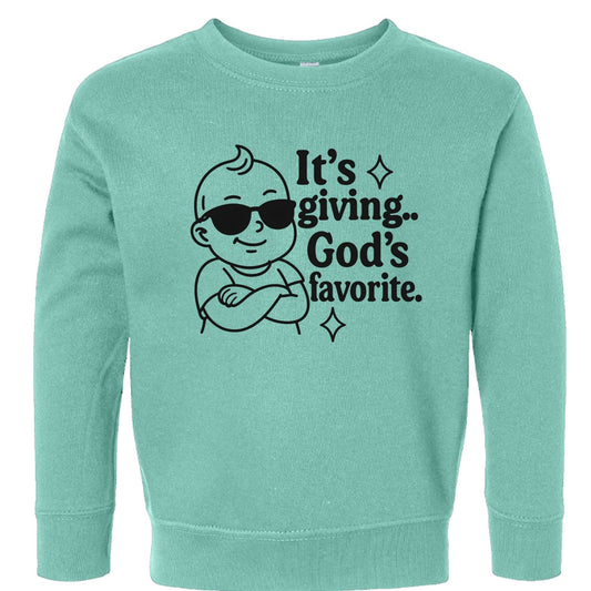 It's Giving God's Favorite Toddler Christian Pullover Sweatshirt - ClaimedbyGodDesigns