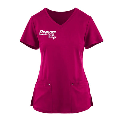 Prayer Changes Things Premium Women’s Christian 2‑Pocket Juliet Stylish V‑Neck Medical Scrub Top - ClaimedbyGodDesigns