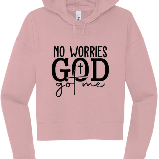No Worries God Got Me Women's Christian Cropped Pullover Hooded Sweatshirt - ClaimedbyGodDesigns