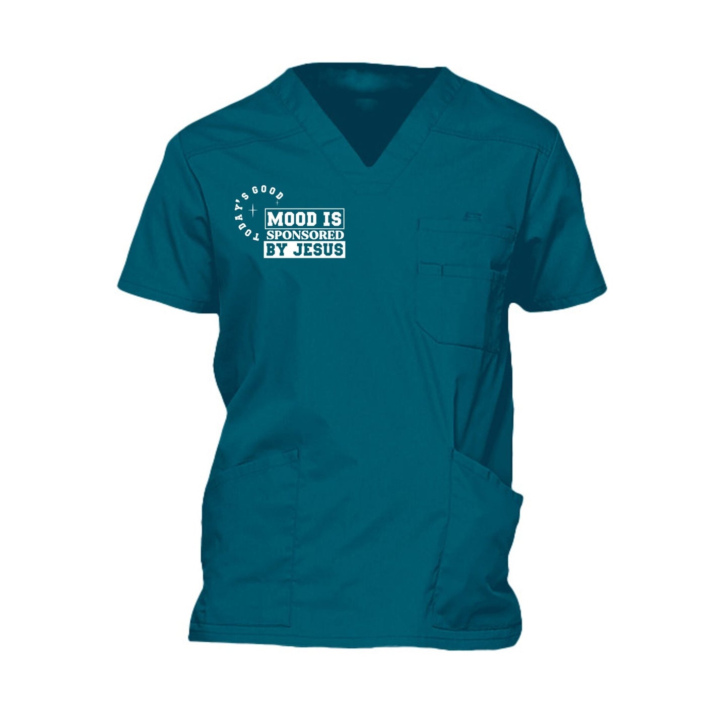 Today's Good Mood Is Sponsored By Jesus Men’s Christian 5‑Pocket V‑Neck Premium Medical Scrub Top - ClaimedbyGodDesigns