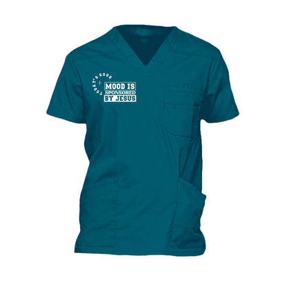 Today's Good Mood Is Sponsored By Jesus Men’s Christian 5‑Pocket V‑Neck Premium Medical Scrub Top - ClaimedbyGodDesigns