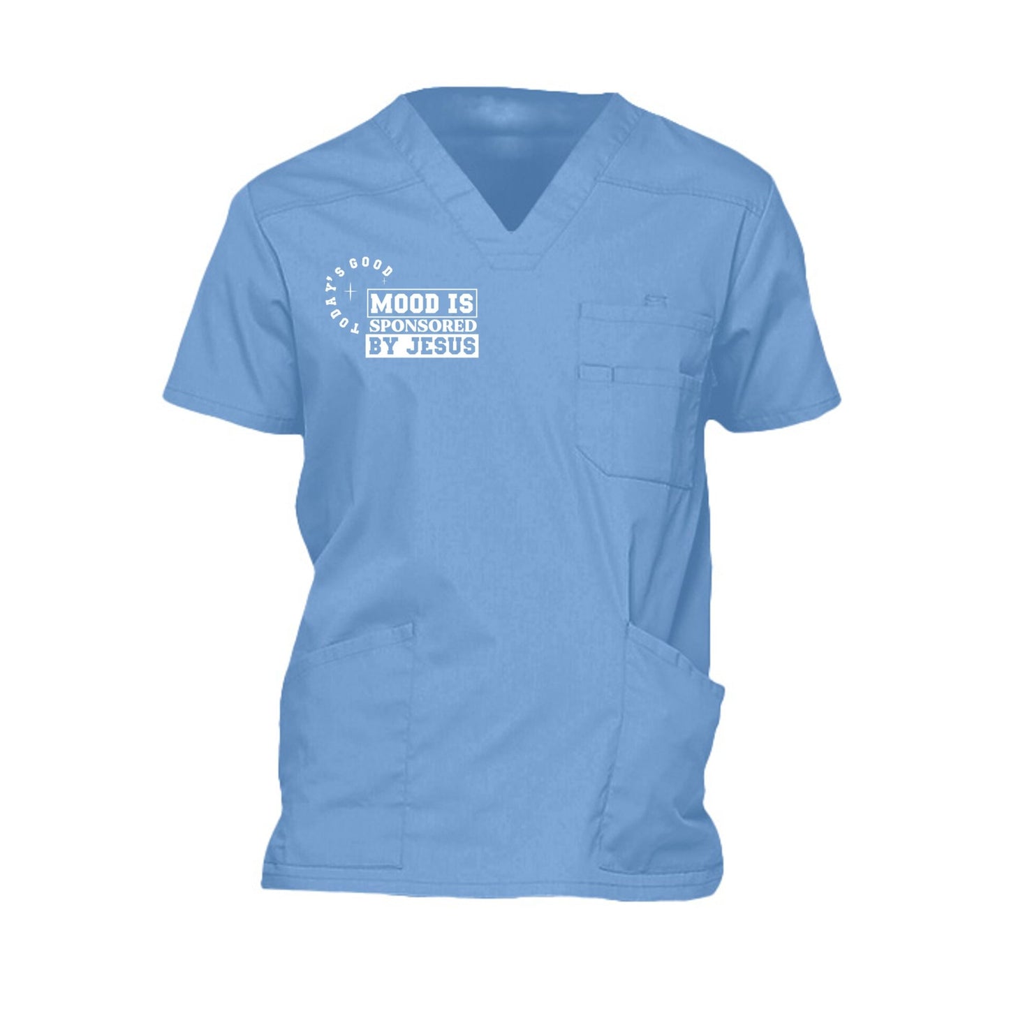 Today's Good Mood Is Sponsored By Jesus Men’s Christian 5‑Pocket V‑Neck Premium Medical Scrub Top - ClaimedbyGodDesigns