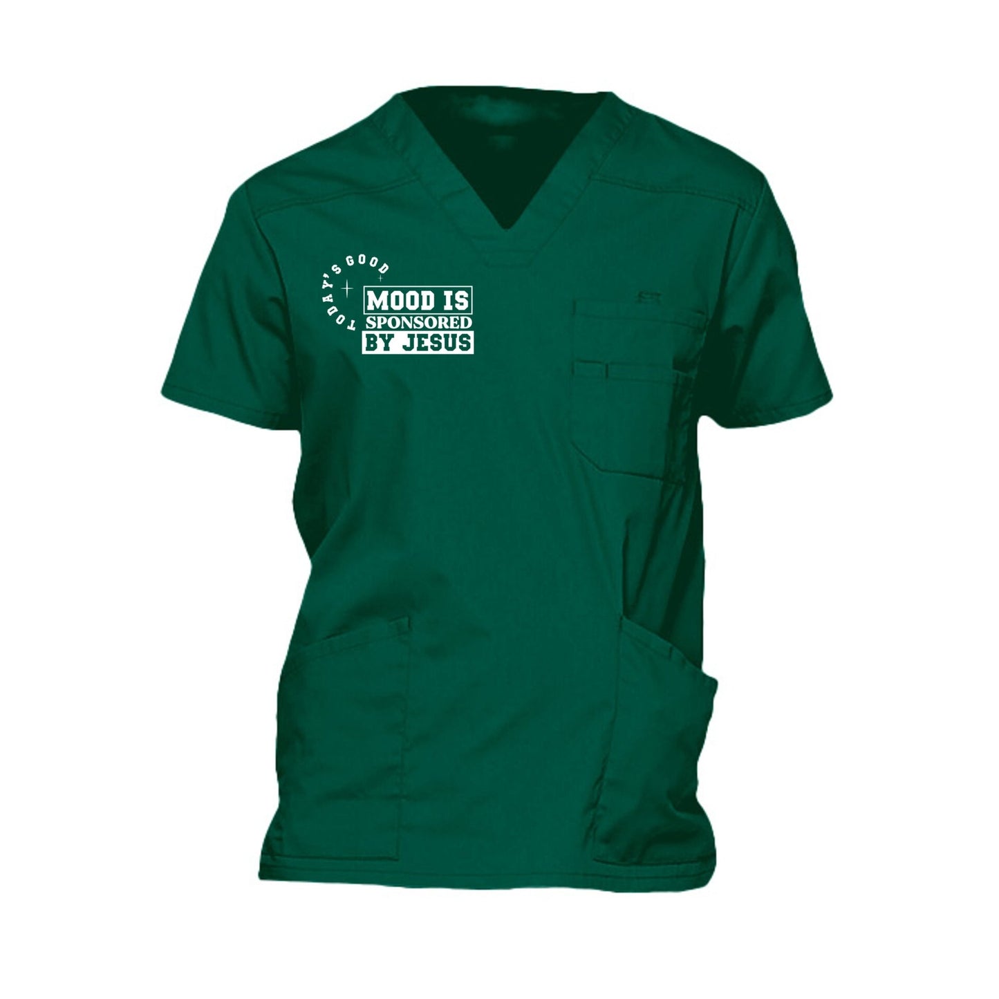 Today's Good Mood Is Sponsored By Jesus Men’s Christian 5‑Pocket V‑Neck Premium Medical Scrub Top - ClaimedbyGodDesigns