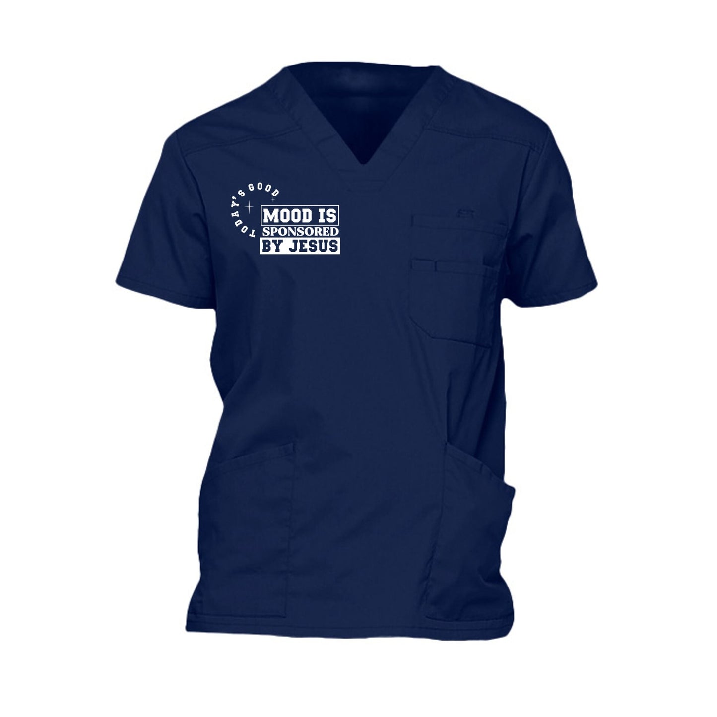 Today's Good Mood Is Sponsored By Jesus Men’s Christian 5‑Pocket V‑Neck Premium Medical Scrub Top - ClaimedbyGodDesigns