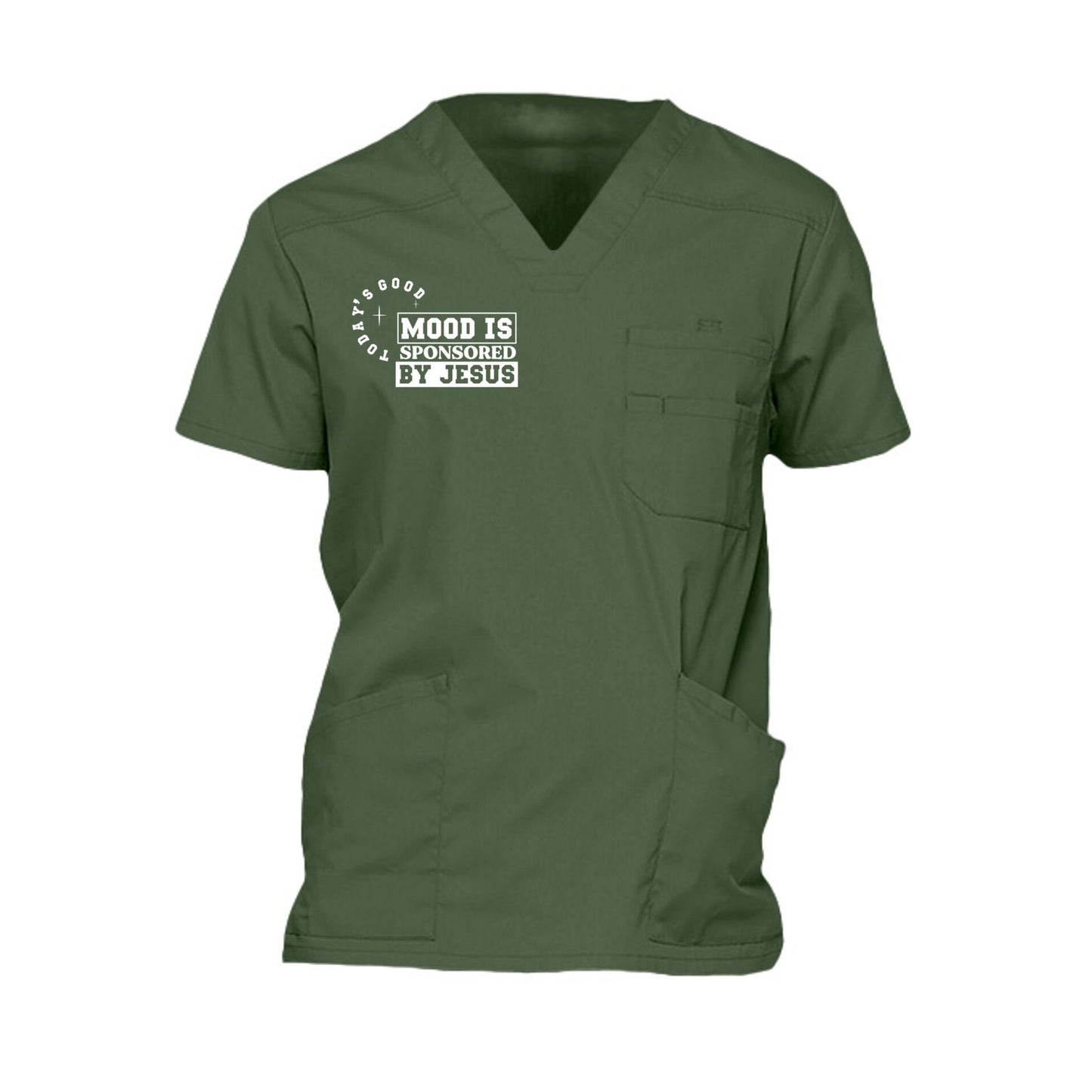 Today's Good Mood Is Sponsored By Jesus Men’s Christian 5‑Pocket V‑Neck Premium Medical Scrub Top - ClaimedbyGodDesigns
