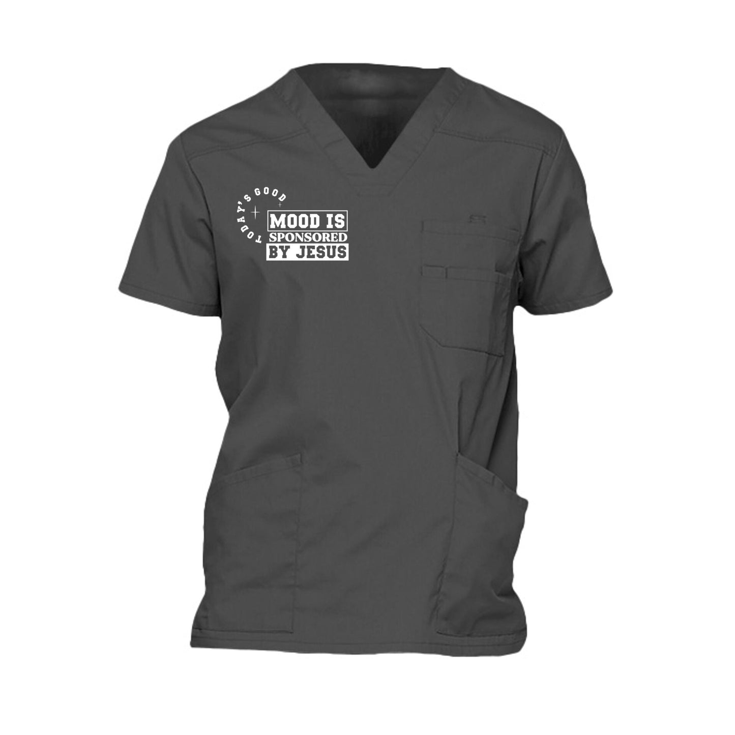 Today's Good Mood Is Sponsored By Jesus Men’s Christian 5‑Pocket V‑Neck Premium Medical Scrub Top - ClaimedbyGodDesigns