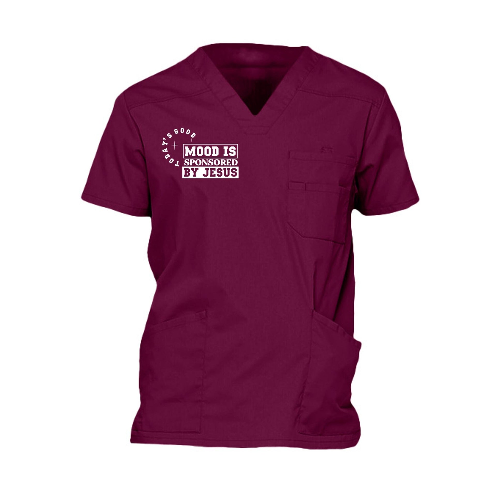 Today's Good Mood Is Sponsored By Jesus Men’s Christian 5‑Pocket V‑Neck Premium Medical Scrub Top - ClaimedbyGodDesigns