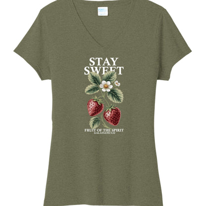 Stay Sweet Fruit Of The Spirit Women's Christian V - neck T-shirt - ClaimedbyGodDesigns