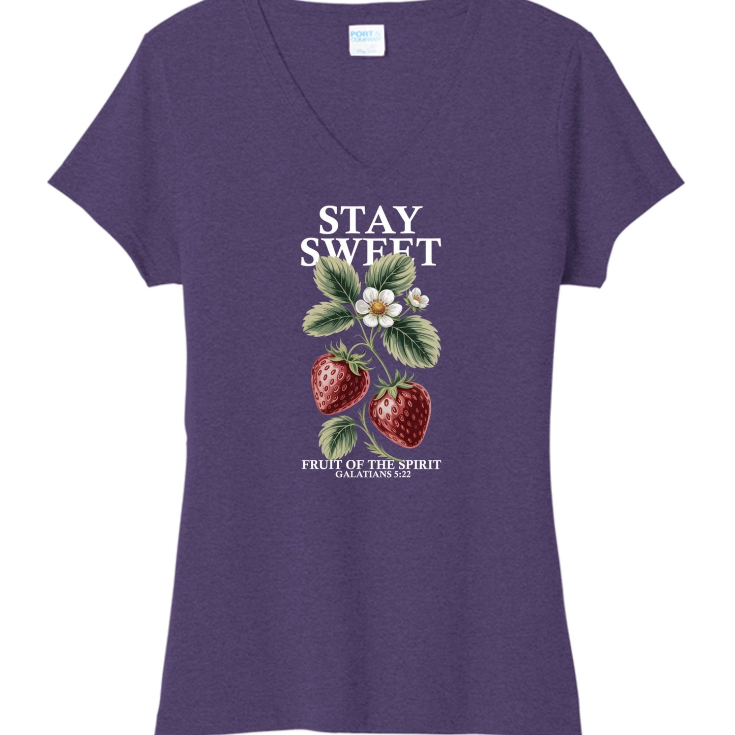 Stay Sweet Fruit Of The Spirit Women's Christian V - neck T-shirt - ClaimedbyGodDesigns