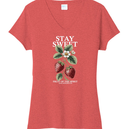 Stay Sweet Fruit Of The Spirit Women's Christian V - neck T-shirt - ClaimedbyGodDesigns