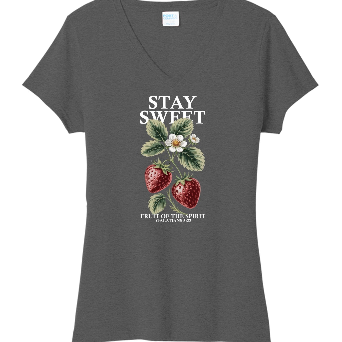 Stay Sweet Fruit Of The Spirit Women's Christian V - neck T-shirt - ClaimedbyGodDesigns