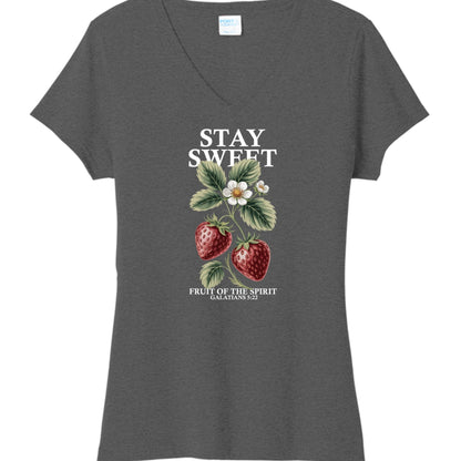 Stay Sweet Fruit Of The Spirit Women's Christian V - neck T-shirt - ClaimedbyGodDesigns