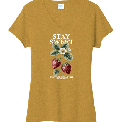 Stay Sweet Fruit Of The Spirit Women's Christian V - neck T-shirt - ClaimedbyGodDesigns