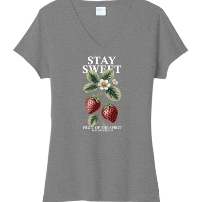 Stay Sweet Fruit Of The Spirit Women's Christian V - neck T-shirt - ClaimedbyGodDesigns