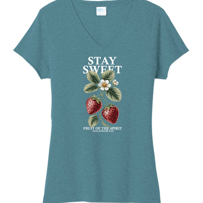 Stay Sweet Fruit Of The Spirit Women's Christian V - neck T-shirt - ClaimedbyGodDesigns