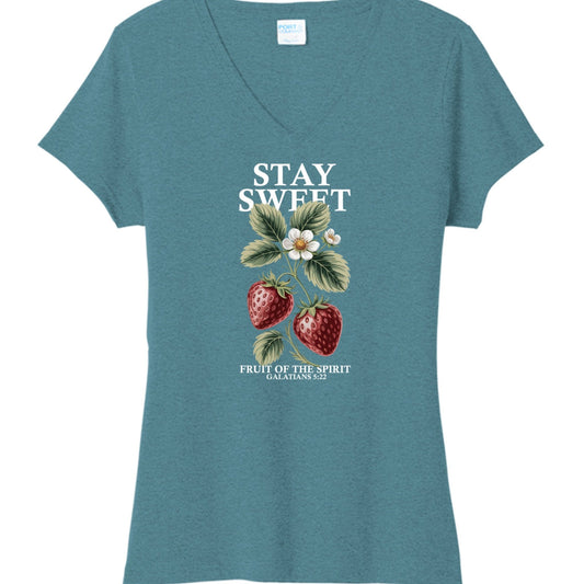 Stay Sweet Fruit Of The Spirit Women's Christian V - neck T-shirt - ClaimedbyGodDesigns