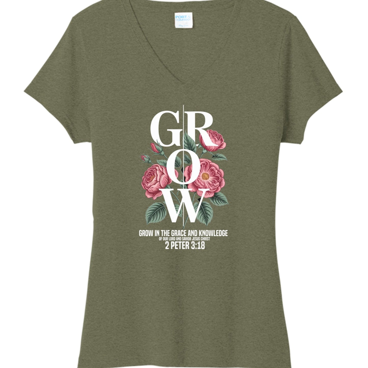 Grow In The Grace And Knowledge Of Our Lord Women's Christian V - neck T-shirt - ClaimedbyGodDesigns