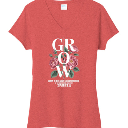 Grow In The Grace And Knowledge Of Our Lord Women's Christian V - neck T-shirt - ClaimedbyGodDesigns