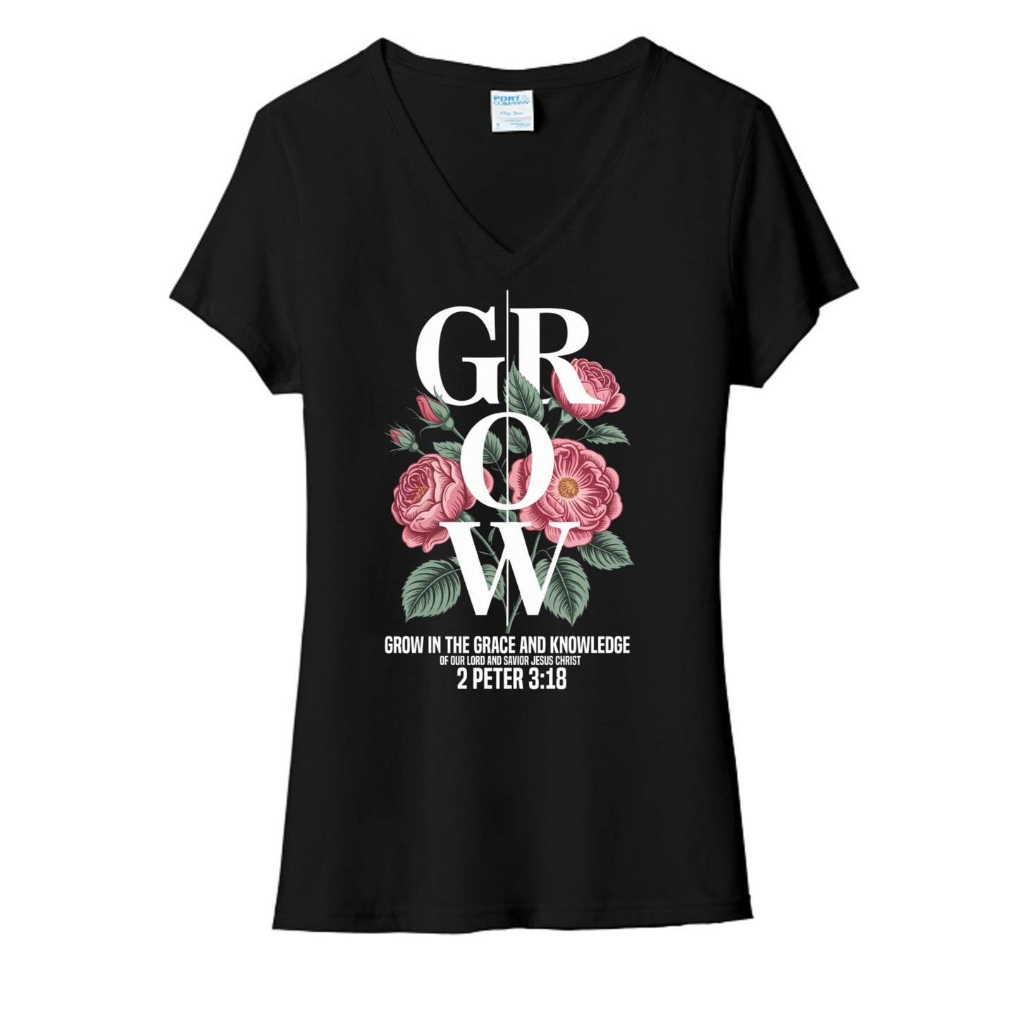 Grow In The Grace And Knowledge Of Our Lord Women's Christian V - neck T-shirt - ClaimedbyGodDesigns