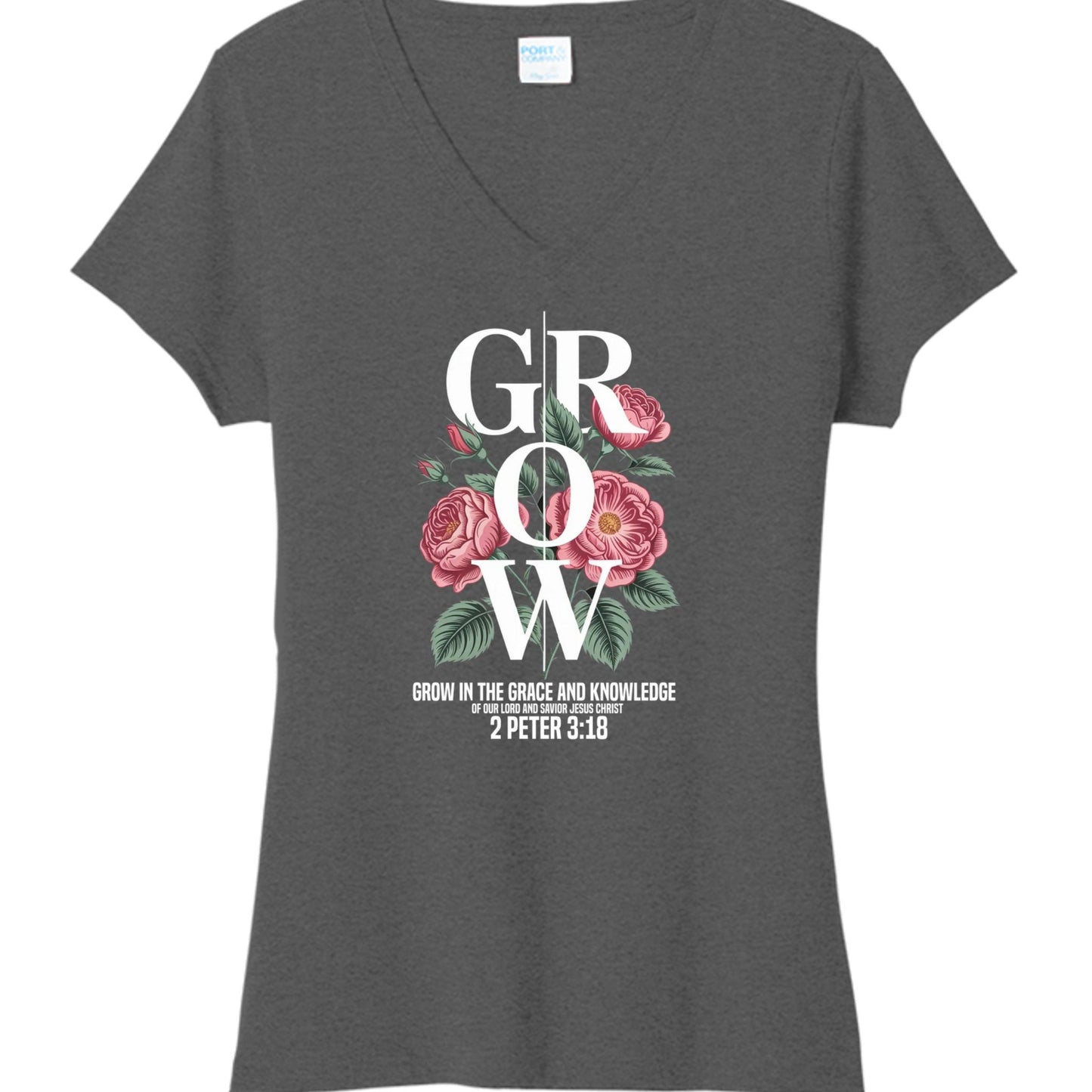 Grow In The Grace And Knowledge Of Our Lord Women's Christian V - neck T-shirt - ClaimedbyGodDesigns