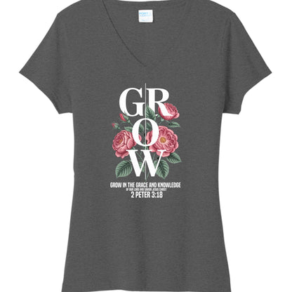 Grow In The Grace And Knowledge Of Our Lord Women's Christian V - neck T-shirt - ClaimedbyGodDesigns