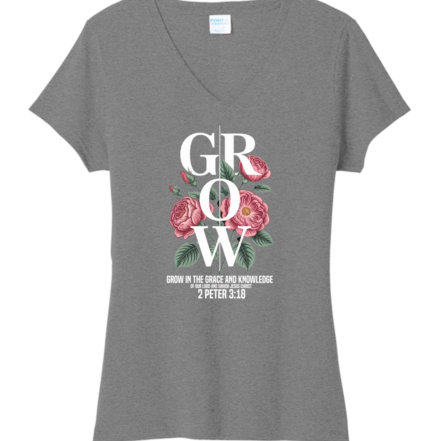 Grow In The Grace And Knowledge Of Our Lord Women's Christian V - neck T-shirt - ClaimedbyGodDesigns