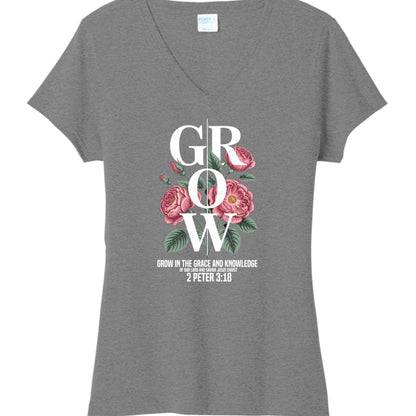 Grow In The Grace And Knowledge Of Our Lord Women's Christian V - neck T-shirt - ClaimedbyGodDesigns