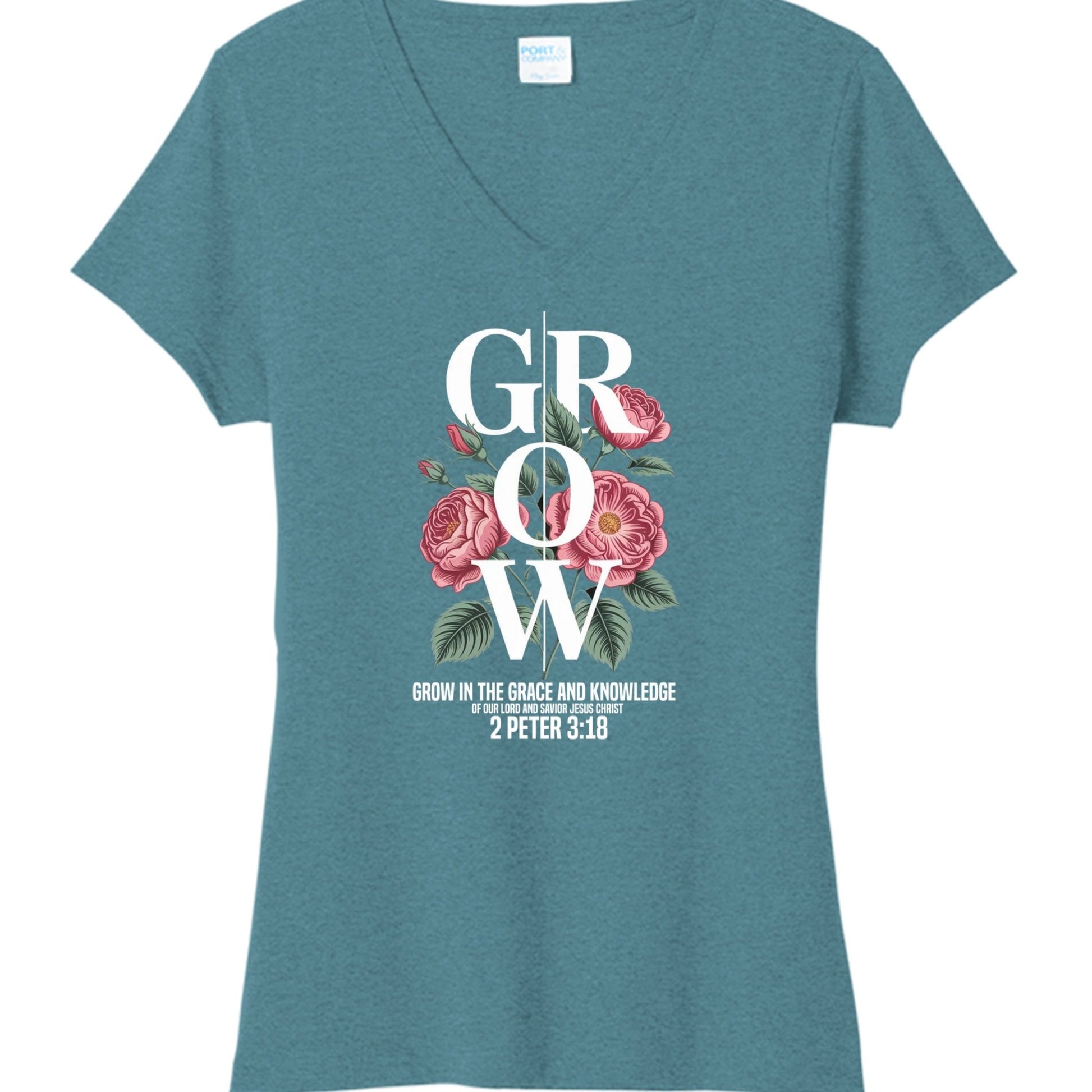 Grow In The Grace And Knowledge Of Our Lord Women's Christian V - neck T-shirt - ClaimedbyGodDesigns