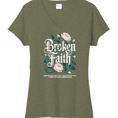 Broken Faith Women's Christian V - neck T-shirt - ClaimedbyGodDesigns