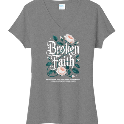 Broken Faith Women's Christian V - neck T-shirt - ClaimedbyGodDesigns