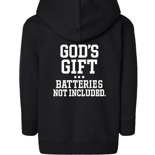 God's Gift Batteries Not Included Toddler Christian Full - Zip Hooded Sweatshirt - ClaimedbyGodDesigns