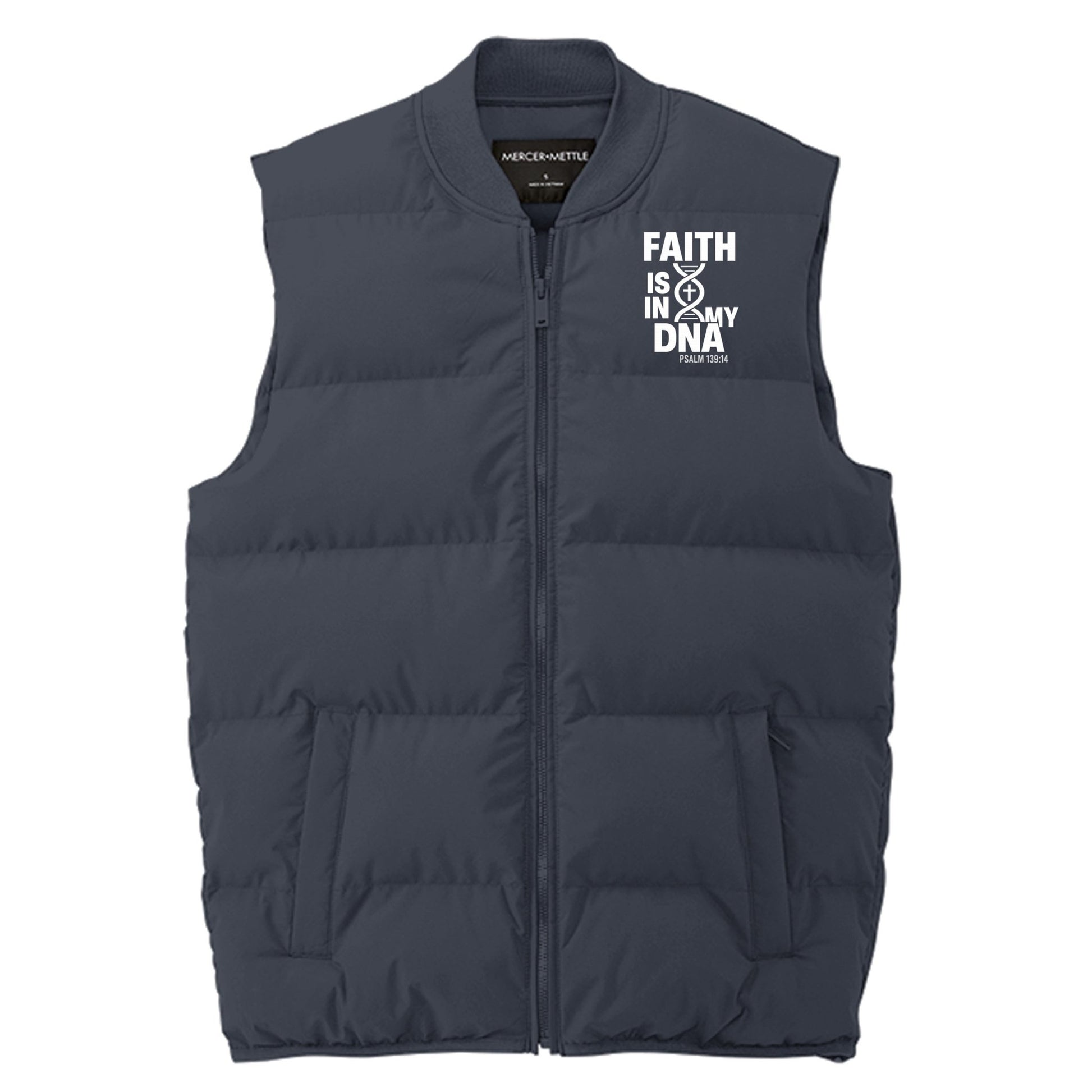 Faith Is In My DNA Men’s Christian Premium Puffer Vest - ClaimedbyGodDesigns