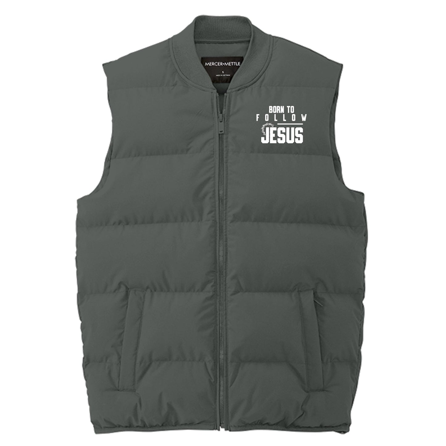 Born To Follow Jesus Men’s Christian Premium Puffer Vest - ClaimedbyGodDesigns