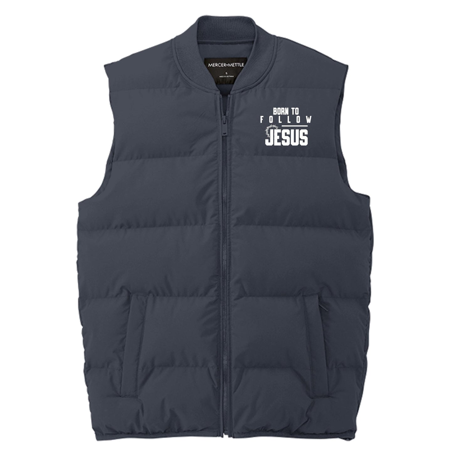 Born To Follow Jesus Men’s Christian Premium Puffer Vest - ClaimedbyGodDesigns