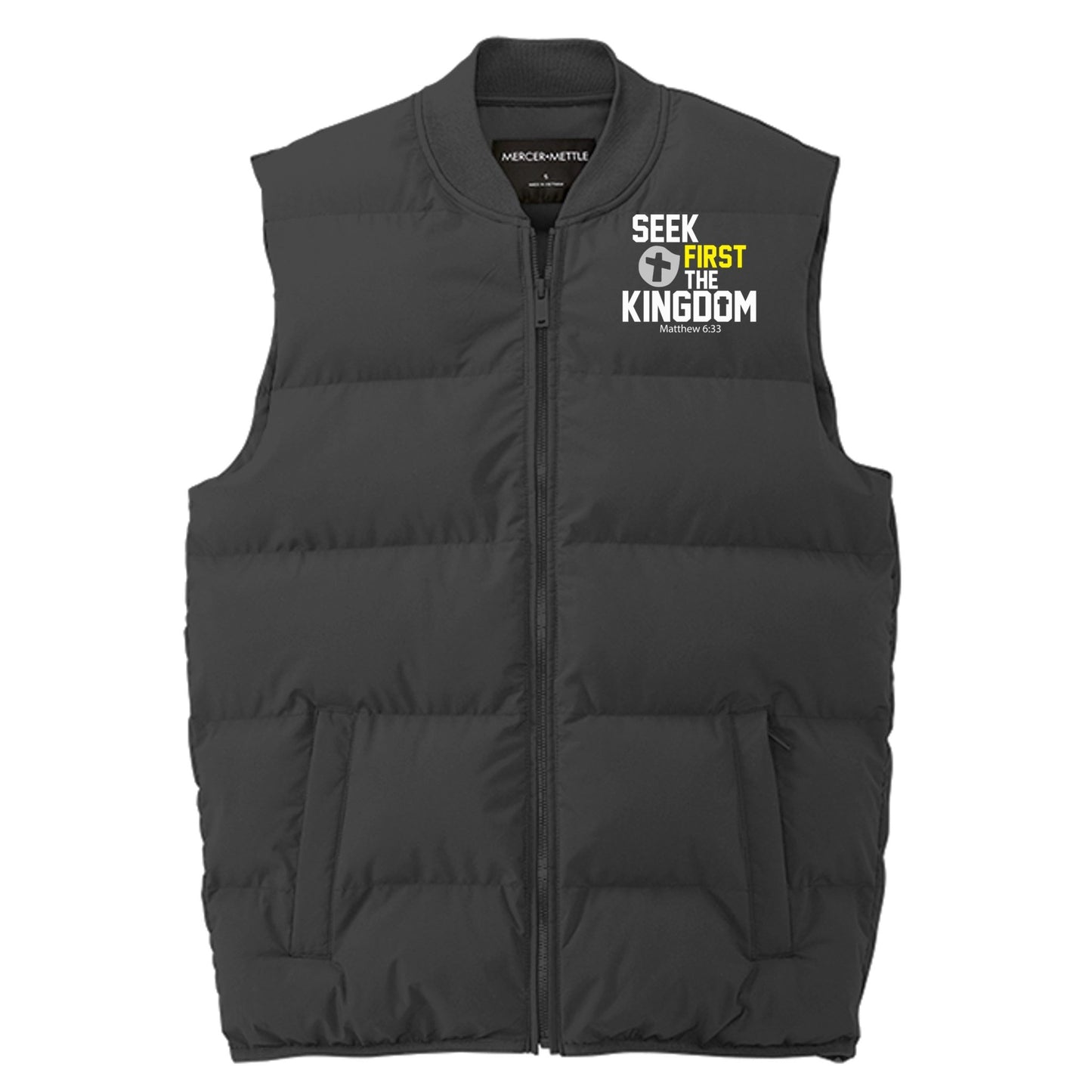 Seek First The Kingdom Men’s Christian Premium Puffer Vest - ClaimedbyGodDesigns