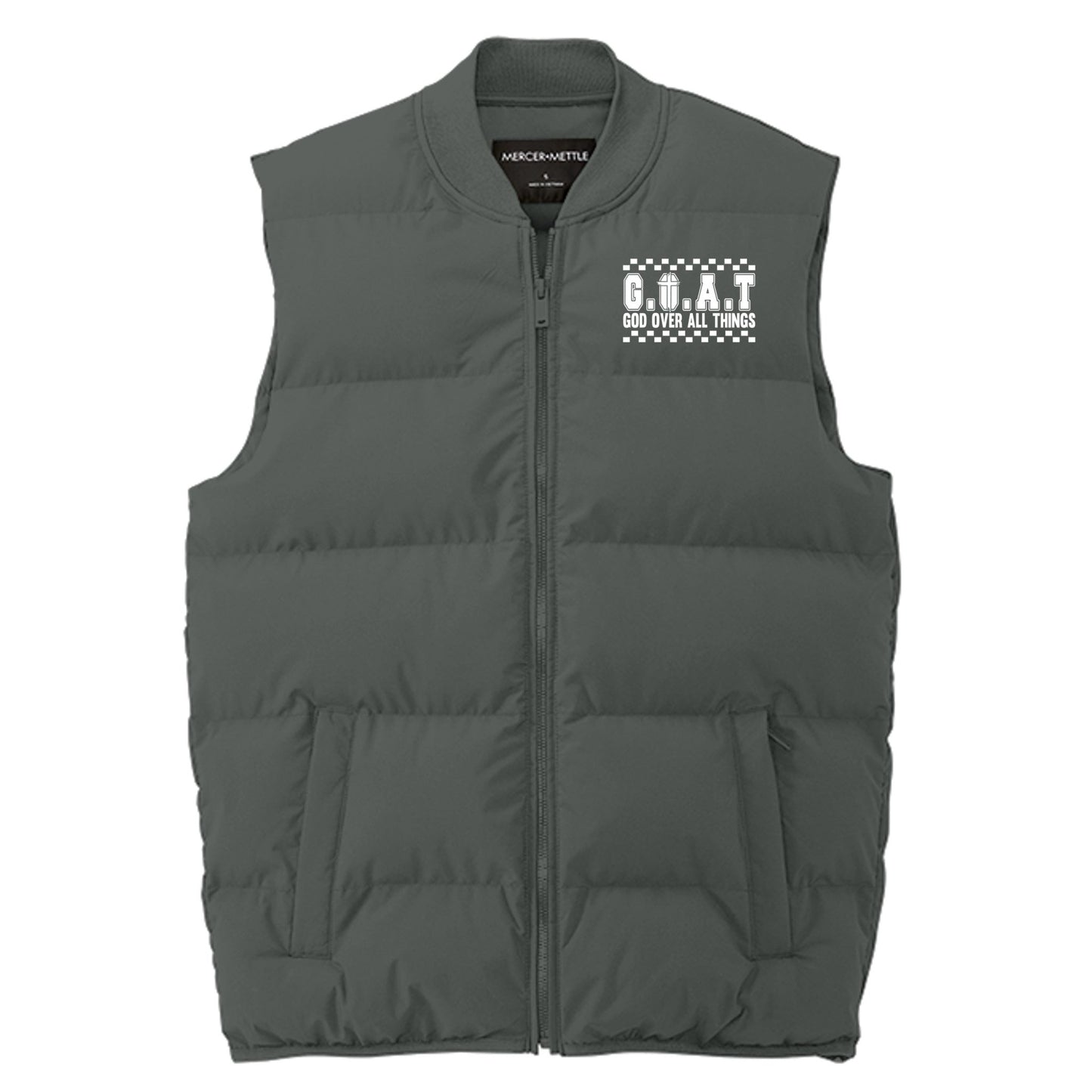 GOAT God Over All Things Men’s Christian Premium Puffer Vest - ClaimedbyGodDesigns