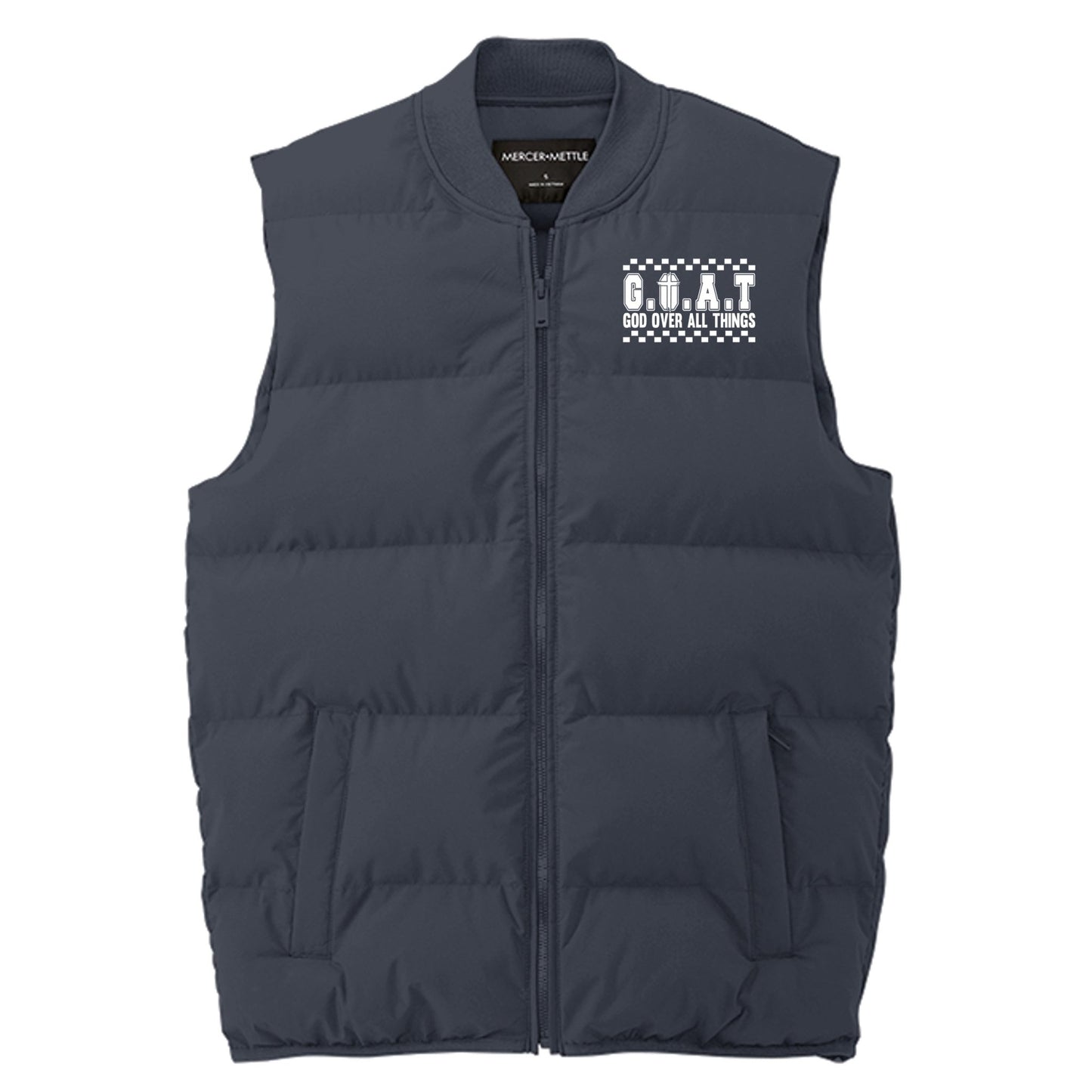 GOAT God Over All Things Men’s Christian Premium Puffer Vest - ClaimedbyGodDesigns