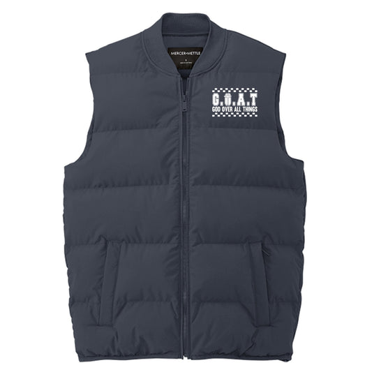 GOAT God Over All Things Men’s Christian Premium Puffer Vest - ClaimedbyGodDesigns