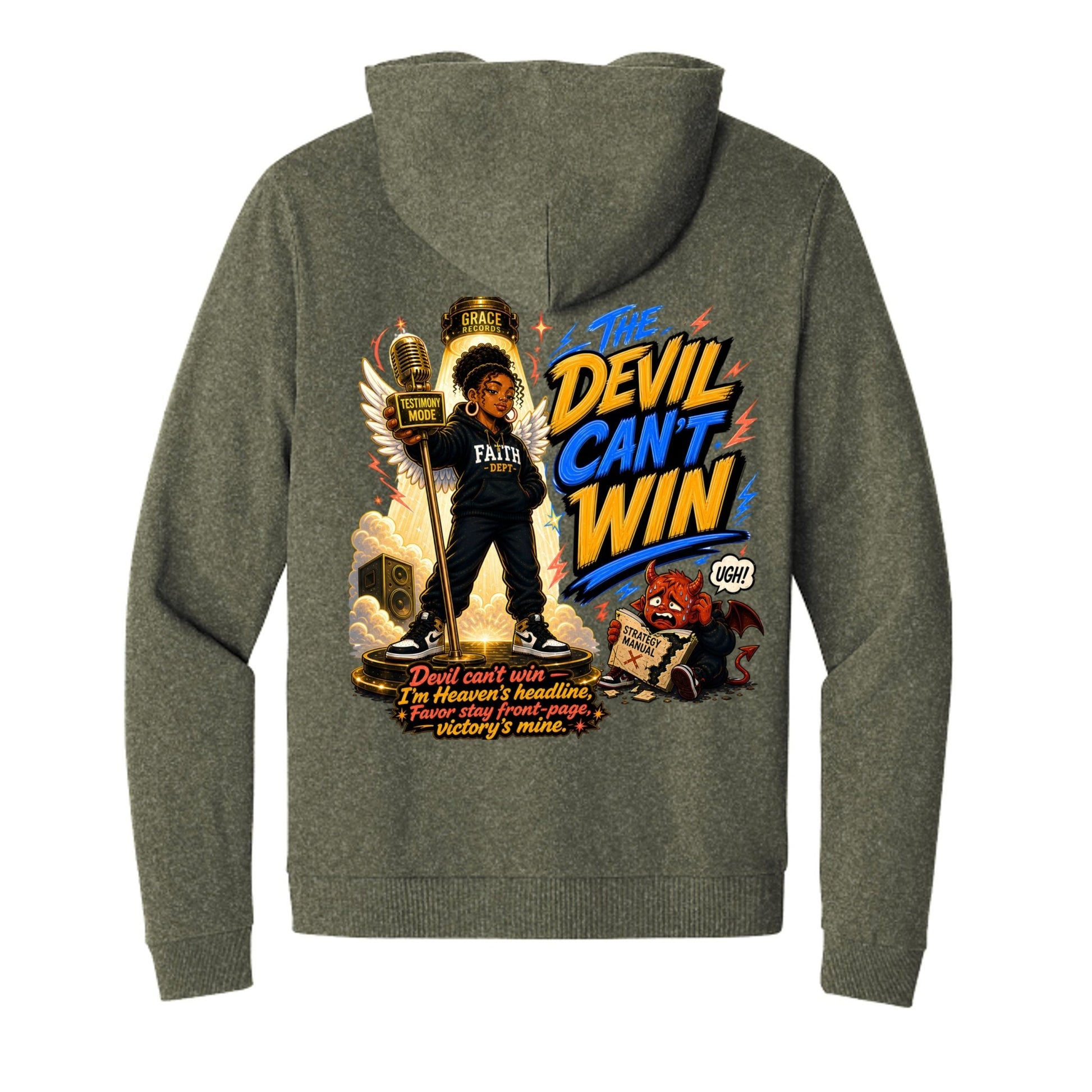 The Devil Can’t Win Women’s Christian Full‑Zip Hooded Sweatshirt - ClaimedbyGodDesigns