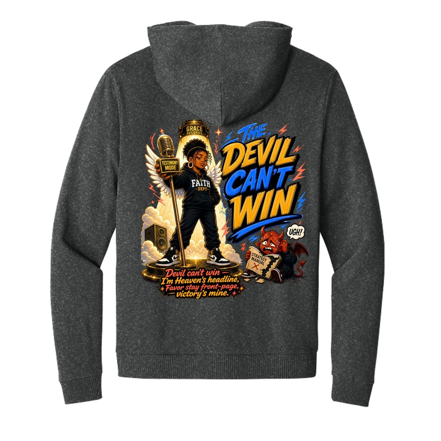 The Devil Can’t Win Women’s Christian Full‑Zip Hooded Sweatshirt - ClaimedbyGodDesigns