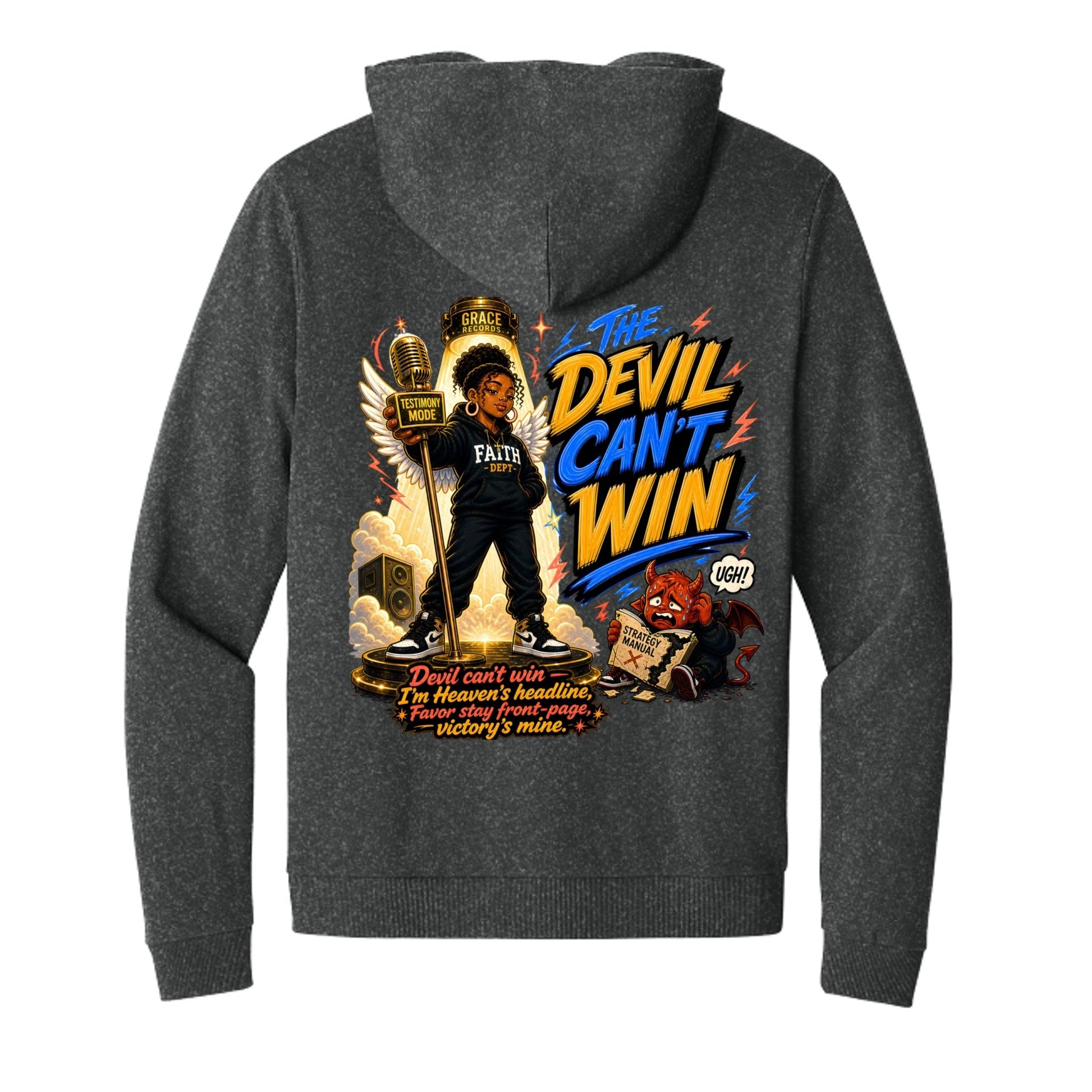 The Devil Can’t Win Women’s Christian Full‑Zip Hooded Sweatshirt - ClaimedbyGodDesigns