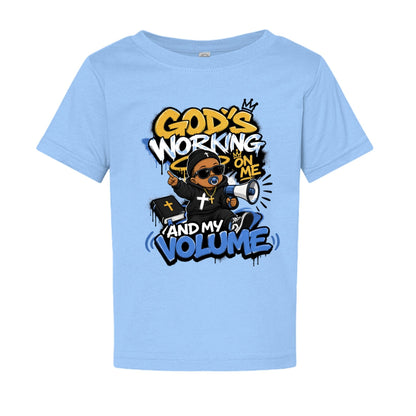 God's Working On Me And My Volume Baby Christian T-shirt - ClaimedbyGodDesigns
